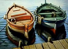 Boats at the pier - Salvatore Ruggeri - Oil