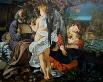 Art reproductions by Caravaggio: Rest on the flight into Egypt - Salvatore Ruggeri - Oil
