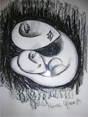 mather with children - Marisa Caprara - Charcoal