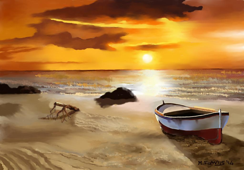 Barca rossa e bianca - vendita quadro pittura - ArtlyNow