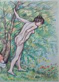 Naked woman in the woods - Pietro Dell'Aversana - Pastels - 100€