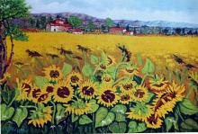 Landscape with sunflowers - Pietro Dell'Aversana - Oil