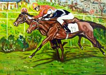 Corsa di cavalli - Pietro Dell'Aversana - Olio - 135€