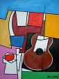 Guitar and jar with fruits - Gabriele Donelli - Oil