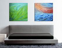 Composizione di 2 opere, Diptych, Spring green and Red sunset on the sea, 160X80 cm - Davide De Palma - Olio - 450€