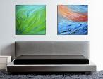 Compositon ofi 2 paintingd, Diptych, Spring green and Red sunset on the sea, 160X80 cm - Davide De Palma - Oil - 450€