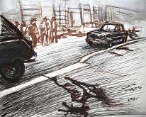 Milano, murder of Dr. Marchetti - Crime News - Lucio Forte - Ink, watercolour and acrylic on paper - 80€