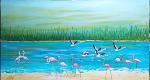 Lagoon with pink flamingos - Giuseppe Iaria - Acrylic