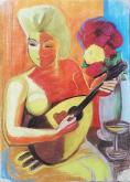 Woman with mandolino - Andrea Corradi - Pastels - 100€