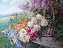 Basket with flowers - Domenico Ronca - Oil - €