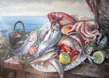 Still life with fish - Domenico Ronca - Oil - €